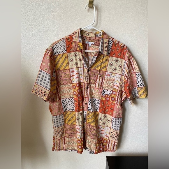 Banks Journal Men’s Crafted Woven Short Sleeve Patchwork Button Down Shirt Sz XL - Picture 3 of 9
